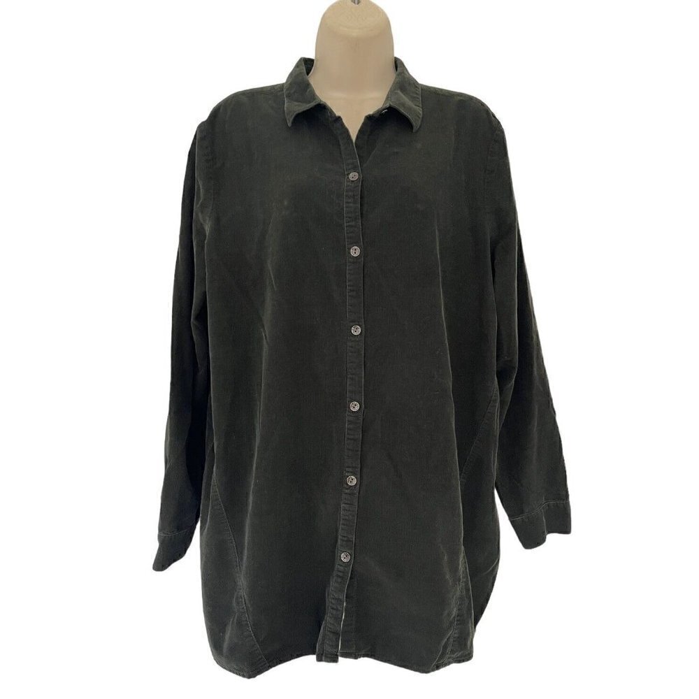J. Jill Women's Sz L Dark Hunter Green Button Front Long Sleeve Corduroy Shirt